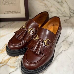 Sezane Brown Leather Loafers with Tassels